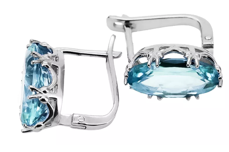 Vintage craft Earrings Aquamarine Sterling silver 925 vec021s